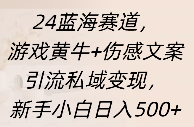 24蓝海赛道，游戏黄牛+伤感文案引流私域变现，新手日入500+创业吧-网创项目资源站-副业项目-创业项目-搞钱项目创业吧