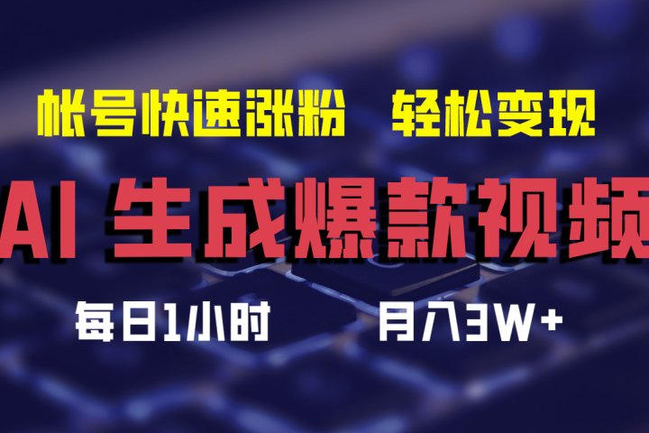 AI生成爆款视频，助你帐号快速涨粉，轻松月入3W+创业吧-网创项目资源站-副业项目-创业项目-搞钱项目创业吧