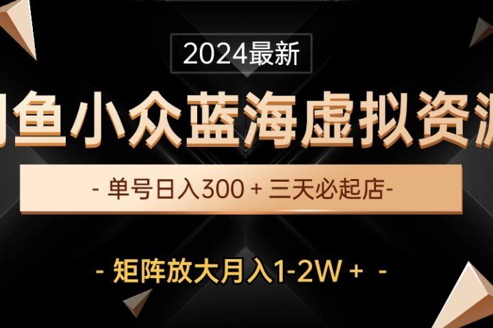 最新闲鱼小众蓝海虚拟资源，单号日入300＋，三天必起店，矩阵放大月入1-2W创业吧-网创项目资源站-副业项目-创业项目-搞钱项目创业吧