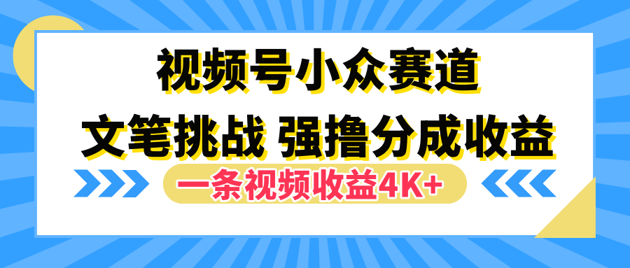 视频号小众赛道，文笔挑战，一条视频收益4K+创业吧-网创项目资源站-副业项目-创业项目-搞钱项目创业吧