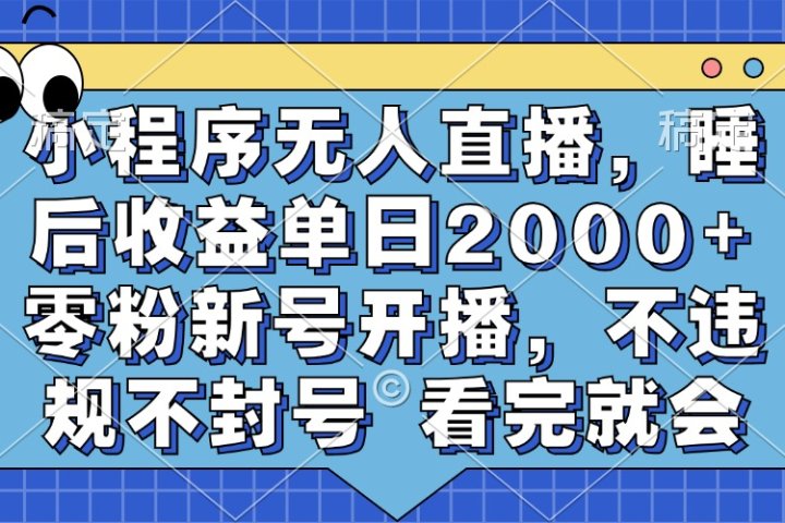 小程序无人直播，睡后收益单日2000+ 零粉新号开播，不违规不封号 看完就会创业吧-网创项目资源站-副业项目-创业项目-搞钱项目创业吧