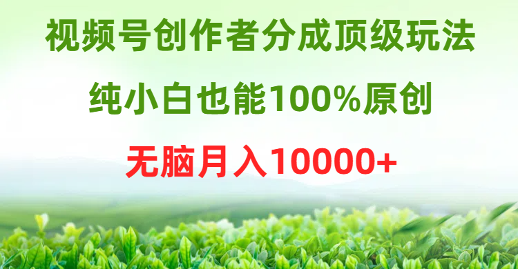 视频号创作者分成顶级玩法，纯小白也能100%原创，无脑月入10000+创业吧-网创项目资源站-副业项目-创业项目-搞钱项目创业吧