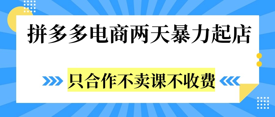 拼多多两天暴力起店，只合作不卖课不收费创业吧-网创项目资源站-副业项目-创业项目-搞钱项目创业吧