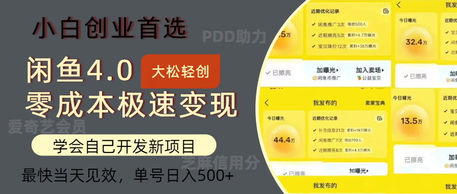 闲鱼0成本极速变现项目，多种变现方式，单号日入500+最新玩法创业吧-网创项目资源站-副业项目-创业项目-搞钱项目创业吧