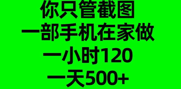 你只管截图，一部手机在家做，一小时120，一天500+创业吧-网创项目资源站-副业项目-创业项目-搞钱项目创业吧