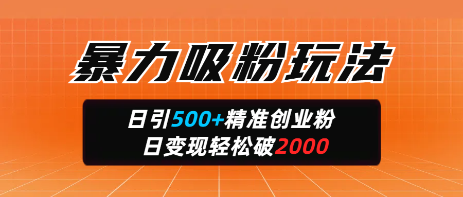 暴力吸粉玩法，日引500+精准创业粉，日变现轻松破2000创业吧-网创项目资源站-副业项目-创业项目-搞钱项目创业吧