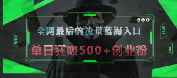 全网最后的流量蓝海入口，半小时引流50+创业粉，单日狂吸500+创业粉创业吧-网创项目资源站-副业项目-创业项目-搞钱项目创业吧